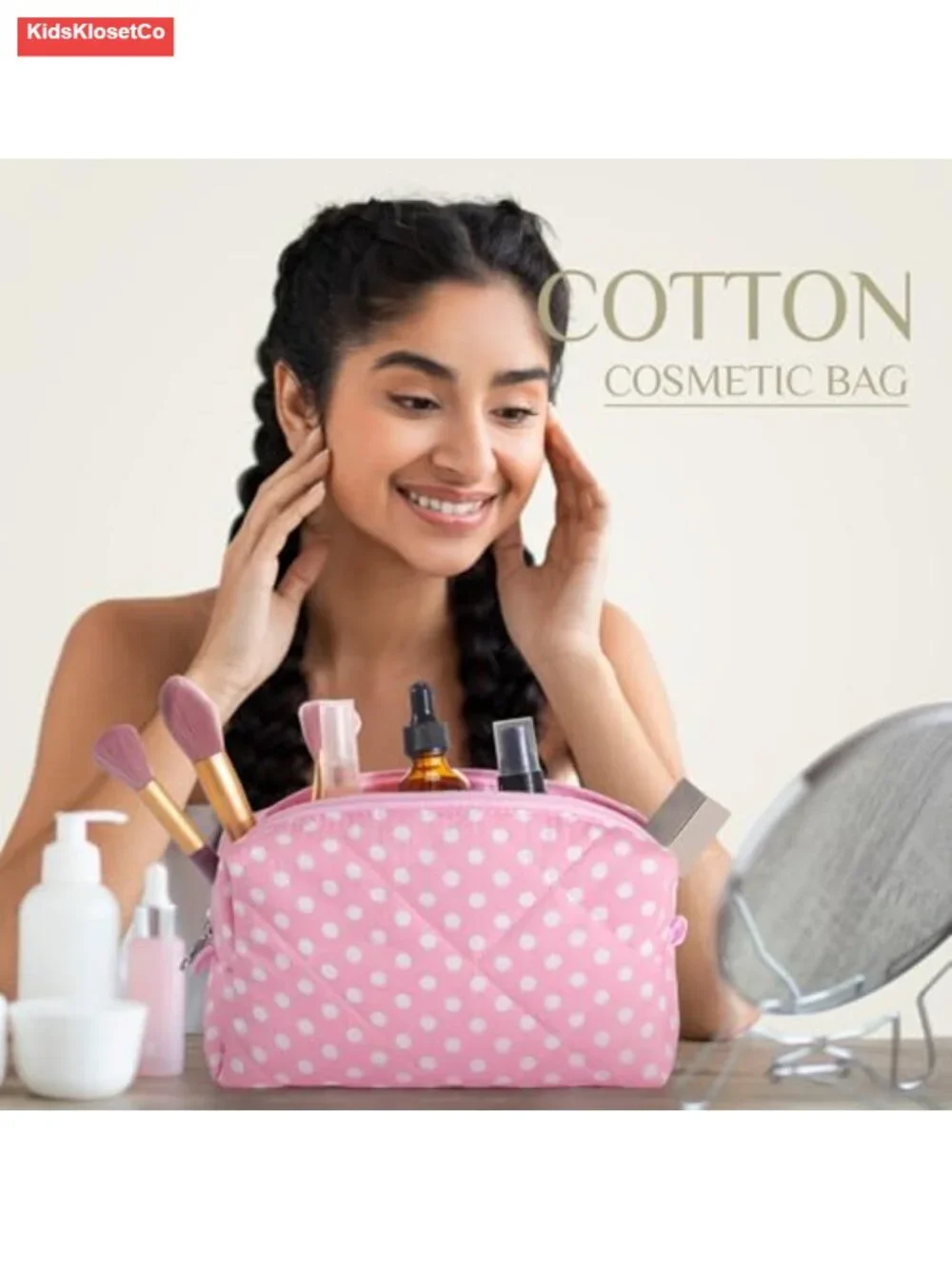 Set of 10 Floral Quilted Cotton Makeup Bags with Zipper Travel Cosmetic